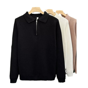 <b>Men's</b> Solid Color Turn-down Collar 1/4 Zipper Knit Pullover <b>Long</b> Sleeve Sweater Winter Casual Wear - Product Image 5