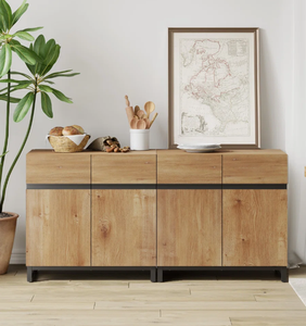 ตู้ไซด์บอร์ดไม้มะม่วงสไตล์โมเดิร์นวินเทจอินดัสเทรียล พร้อมบานประตูเหล็กสองบาน สำหรับใช้ในห้องครัวหรือห้องรับประทานอาหารที่บ้าน - Product Image 3