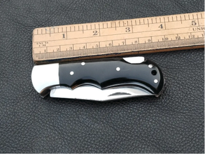 Custom Handmade D2 Steel Folding Pocket Knife Classic Lockback Hunting Knife with Black Horn Handle and Genuine Leather Sheath - Product Image 3