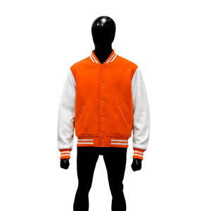 เสื้อแจ็คเก็ตวาร์ซิตี้พรีเมียมสีส้ม รุ่น Letterman ผ้าฟลีซผสมคอตตอนและโพลีเอสเตอร์ ทรงปกติ ปกคอพับ ติดกระดุมแถวเดียว ลายเรียบ - Product Image 1