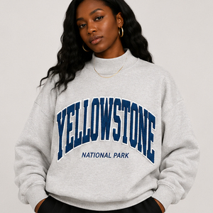 High Quality Customize <b>Vintage</b> Yellowstone National Park Sweatshirt <b>Women</b> Retro Varsity Letter Print Mock Neck Pullover <b>Jumpers</b> - Product Image 2