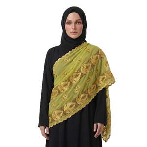 Écharpe en mousseline de soie pour femme, motif cachemire, bordure brodée de strass, légère et respirante, personnalisable OEM ODM, vente en gros - Product Image 3