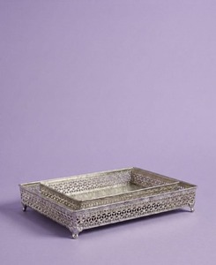 Handmade Luxury <b>Silver</b> Iron Decorative Serving Tray Rectangular Metal Ottoman Tray Handcrafted <b>Coffee</b> <b>Table</b> Display Tray - Product Image 6