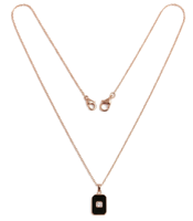 Collier Minimaliste en Or Massif 10K 14K avec Pendentif Rectangulaire Émail Noir, Style Art Déco Diamant Vintage, Bijou Délicat, Cadeau pour Femme