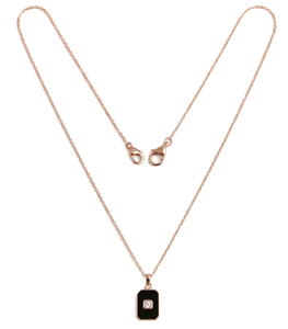 Collar Minimalista de Oro Sólido de 10K/14K con Colgante Rectangular de Esmalte Negro, Estilo Art Deco con Diamantes, Joyería Vintage, Regalo para Mujer - Product Image 3