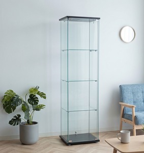 Vitrina Moderna de Vidrio Templado con Iluminación LED, Rectangular, Decoración para el Hogar, Estante para Cuadros, Acabado Negro - Product Image 1