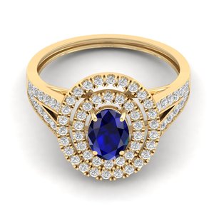 Bagues de fiançailles en or massif 14 carats avec diamants et saphir bleu véritable, prix de gros REYES, cadeau d'anniversaire, bijoux fins - Product Image 6