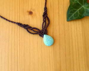 Handmade Macrame Turquoise <b>Necklace</b> Teardrop Pendant Brown Cord Boho <b>Statement</b> Healing Jewelry Wholesale Gift - Product Image 4