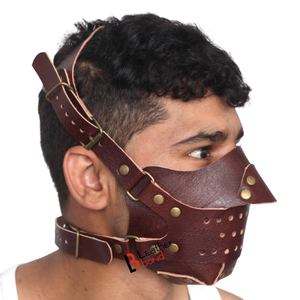 Genuine Cowhide <b>Leather</b> Bat Style Mask with <b>Riveted</b> Details for Fetish Play - Product Image 1
