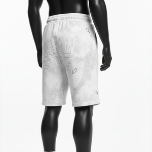 Shorts en molleton de coton premium 340 GSM, gris clair, effet délavé, avec patch embossé et logo personnalisé pour homme - Product Image 5