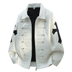 Contrasting Color Minimalist Rivet Design Vintage <b>Motorcycle</b> Style <b>Retro</b> Casual Breathable Windproof PU Leather <b>Jacket</b> Zipper - Product Image 5