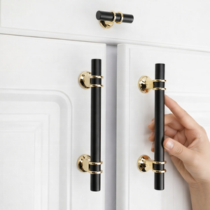 Tirador de latón macizo moleteado con acabado dorado para gabinetes, tirador moderno para cajones de cocina, herrajes decorativos para muebles - Product Image 6