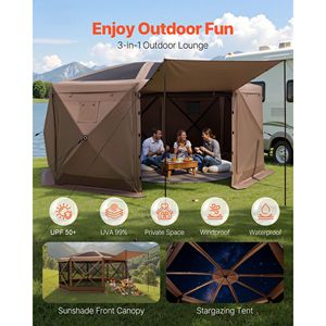 Grande Gazebo Pop-up a 8 Lati 15 X 15 ft, Tenda con Zanzariera a Montaggio Rapido per Campeggio, Tetto Rimovibile con Borsa per il Trasporto, Riparo dal Sole - Product Image 3