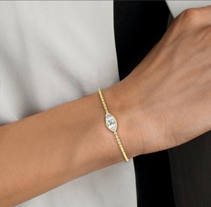 Pulsera de Cadena con Diamante Cultivado en Laboratorio, Corte Marquesa, Solitario con Bisel, 1.00 CTW, Oro Rosa de 9K - Product Image 3