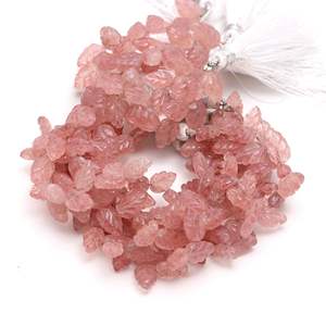 Perles de pierres précieuses en quartz fraise rose AAA en forme de feuille, perles de pierres précieuses sculptées à la main pour la fabrication de bijoux, 10-11 mm, quartz fraise naturel - Product Image 6