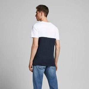 T-shirt décontracté pour homme à col rond et manches courtes, color-block, coupe classique, bordure contrastante, 100 % coton jersey, design uni - Product Image 3
