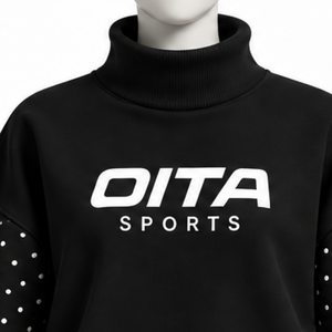 เสื้อสเวตเชิ้ตคอเต่าสีดำทรงโอเวอร์ไซส์สำหรับผู้หญิง แขนเสื้อประดับมุก ทรงหลวม สไตล์ลำลอง สตรีทแวร์ แขนยาว แฟชั่นฤดูหนาว - Product Image 3