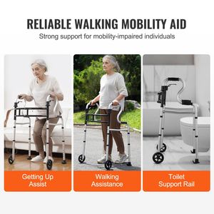 3-in-1 Lightweight Aluminum Folding <b>Walker</b> on Wheels Adjustable Height & Width Front Wheel <b>Rollator</b> with Stand Assist - Product Image 2