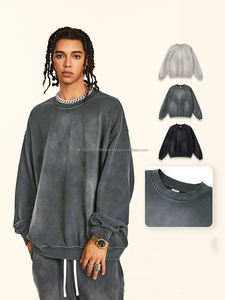 Sudadera de algodón 100% de gran tamaño de alta calidad, cuello redondo con hombros caídos, sudaderas con capucha desteñidas al sol Vintage - Product Image 3