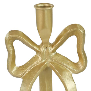 Gold Bow Taper Candle Holders Set of 2 Vintage <b>Cast</b> Iron Heavy Duty Candlestick Holders For Christmas Decoration - Product Image 5