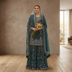 Ensemble Salwar traditionnel brodé pour femmes, avec dupatta, pour les occasions festives, disponible auprès d'un fournisseur indien - Product Image 4