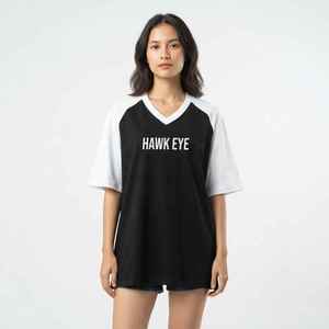 Women's Black White Half Sleeve <b>V</b>-<b>Neck</b> <b>Oversized</b> <b>T</b>-<b>Shirt</b> Loose Fit Cotton Jersey Print Logo Top - Product Image 5