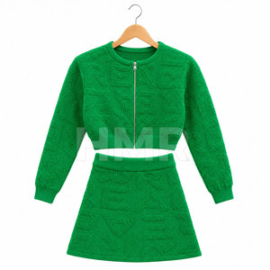 Ensemble deux pièces en tricot vert HMR Sisterhood Sorority, haut à col rond avec fermeture éclair et mini-jupe, couleur unie, sexy, pour club - Product Image 5