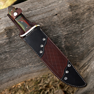 Pasha Enterprises OEM Cuchillo Bowie de 12 pulgadas con hoja fija de punta caída, de acero de Damasco de grado industrial, mango de asta de ciervo y espiga completa, para camping - Product Image 6