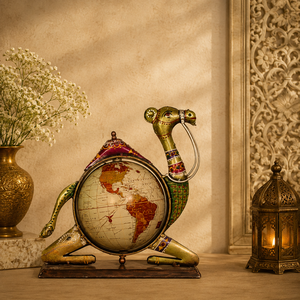 Globe terrestre de bureau artisanal en fer forgé, représentant un chameau, artisanat indien traditionnel, Art Déco, léger, décoration d'appoint vintage - Product Image 2