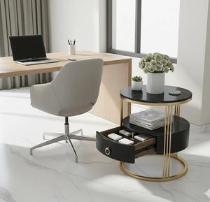 Modern Round Console <b>Table</b> with <b>Marble</b> <b>Top</b> and Metal Pedestal Base for Living Room Furniture - Product Image 5
