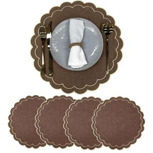 Juego de 4 Manteles Individuales de Lino y Algodón con Bordado de Flores Festoneadas, 15 Pulgadas, Textura de Lino Natural, Lavables a Máquina - Product Image 1