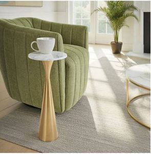 Table d'appoint moderne en or champagne avec accent sur pied, en pierre blanche, pour coin de salon - Product Image 2