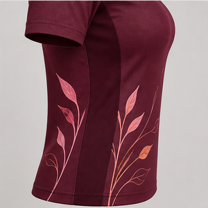 Polo pour femme personnalisé, rose bordeaux, à motif botanique, à séchage rapide, respirant, à manches courtes, uniforme de golf performant WPS-0881 - Product Image 5