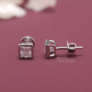 IGI Certified Lab Grown Diamond Princess Cut Bezel Stud Earrings Solid 925 Sterling <b>Silver</b> Square Diamond Earrings - Product Image 3