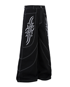 Vaqueros de mezclilla de estilo punk urbano con botones bordados personalizados para hombre, de pierna ancha, estilo streetwear, gótico, hip hop, corte regular. - Product Image 6