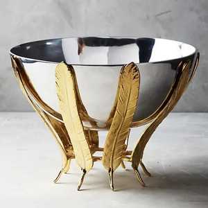 Corbeille à fruits moderne en acier inoxydable avec base en forme de feuille de Ginkgo argentée, plat de luxe en métal pour salade et collations, centre de table de mariage - Product Image 6