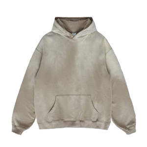 Sweat-shirt à capuche décontracté pour homme, beige, surdimensionné, uni, manches raglan, poche kangourou - Product Image 1