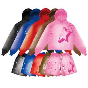 Ensemble sweat-shirt à capuche rose pour femmes, tenue d'été décontractée en molleton français, motif étoile imprimé, ensembles sweat-shirt et sweat-shirt pour hommes - Product Image 6