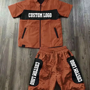 Custom Two Piece Windbreaker Short Jacket <b>Set</b> Patchwork Zip up Nylon Polyester Streetwear Tracksuit Men Windbreaker Short <b>Set</b> - Product Image 4