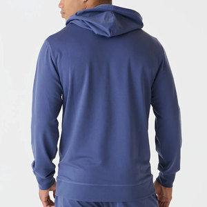Men's Blue Hooded <b>Tracksuit</b> Full Length Solid Color Side Pockets Elastic Waist Casual Autumn Wear 100% Cotton Midweight - Product Image 5