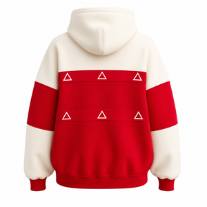 Delta |   Sigma |   Sudadera con Capucha para Mujer de la Hermandad Theta, Diseño Color Block Rojo y Blanco, Sudadera Universitaria, Ropa Griega - Product Image 3