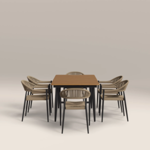 Juego de Comedor Moderno con Mesa Rectangular y Seis Sillas con Respaldo Curvo para Muebles de Hogar - Product Image 3