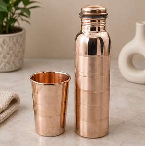 Artisanal Brushed Copper Water <b>Bottle</b> With Matching Tumbler Drinkware For Home Travel And Party Use - Product Image 4