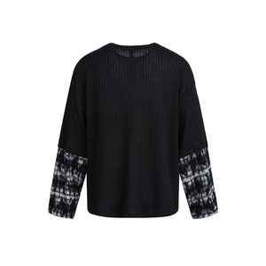 Men's Black <b>Long</b> Sleeve Knitted T-<b>Shirt</b> Graphic Print Contrast Tie-Dye Cuff Street Style Crew Neck <b>Tee</b> - Product Image 3