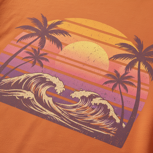 Camiseta de Hombre con Estampado Tropical Atardecer Naranja, Manga Corta, Cuello Redondo, Informal, 100% Algodón, Transpirable, Corte Regular - Product Image 2