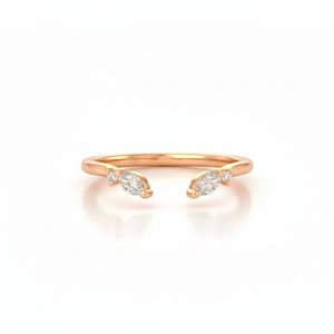 แหวนทองคำแท้ 14K ทรงมาร์คีส์ประดับเพชรทรงกลมแบบปรับได้ ดีไซน์มินิมอล แหวนเพชรเพาะเลี้ยงในห้องปฏิบัติการ แหวนแบบซ้อนได้ แหวนสองเม็ดแบบเปิด - Product Image 4