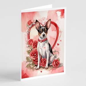 Valentine Roses Greeting Cards for Rat Terrier Lovers Pack of 8 Whimsical A7 Size <b>5x7</b> Blank Note Cards with <b>Envelopes</b> - Product Image 1