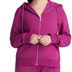 Sudadera corta con capucha y cremallera para mujer, de algodón blanco, con capucha con cordón y bolsillos frontales, estilo casual urbano, OEM - Product Image 5
