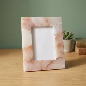 Handmade Stone Photo <b>Frame</b> Rectangular Vertical Tabletop Decorative Picture <b>Frame</b> <b>Pink</b> Agate quartz Modern Home Display - Product Image 1