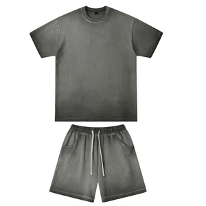 Fabricante de Conjuntos de Camiseta y Pantalones Cortos Personalizados para Hombre, Algodón, 2 Piezas, Verano, Casual, OEM, Marca Privada - Product Image 2